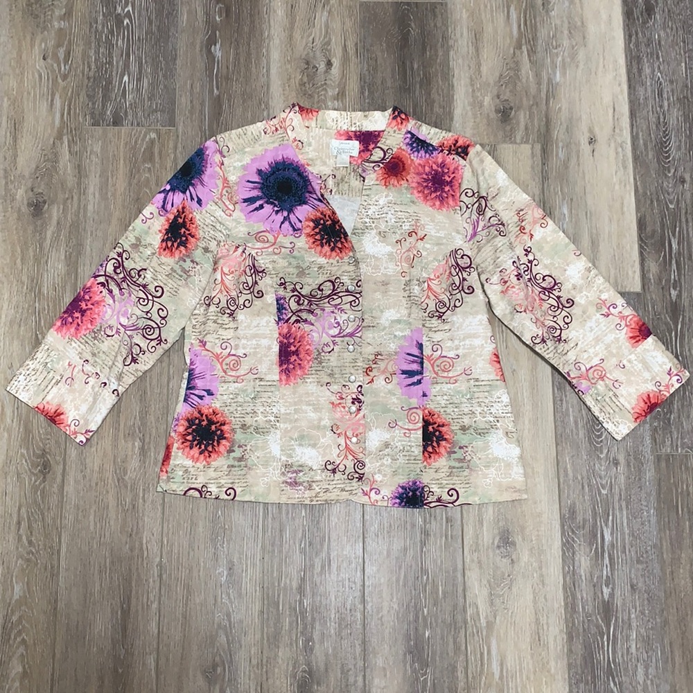 🌺Christopher & Banks Pink and Purple Floral Snap Down Blouse